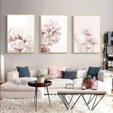 TPFLiving Luxus Poster Leinwand - Rosa Blumen und Blüten - Hintergrund Pink und Weiß - 13 verschiedene Größen - Günstiges 3-er Set OHNE Rahmen - SET
